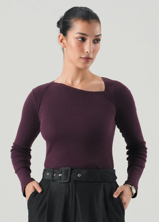Asymmetrical Neckline Slim Fit Top - WS26-645