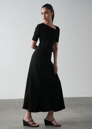 Asymmetrical Neckline Flared Dress- WS26-133