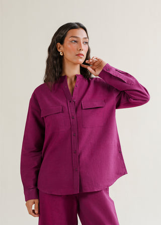 Linen-Blend Utility Shirt