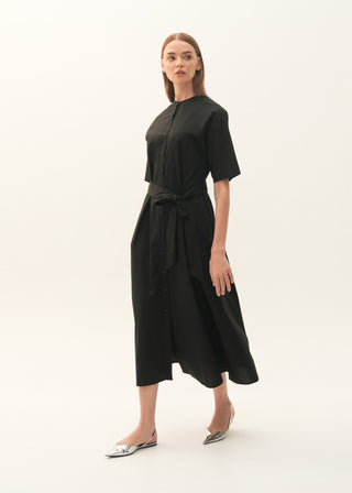 Flared Cotton Dress with Raglan Sleeves