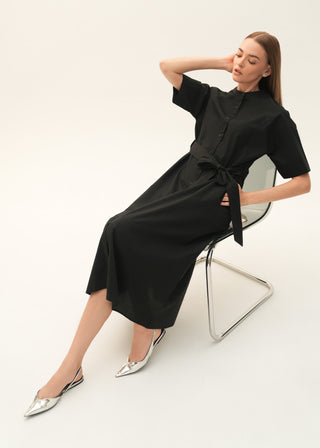 Flared Cotton Dress with Raglan Sleeves