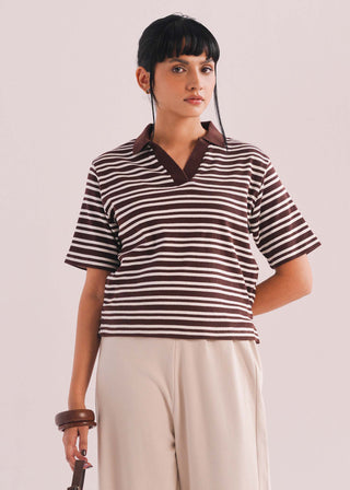 Striped Knit Polo Shirt- WS26-236