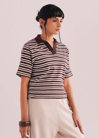 Striped Knit Polo Shirt- WS26-236