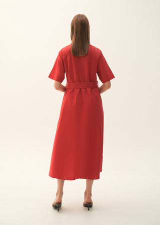 Flared Cotton Dress with Raglan Sleeves