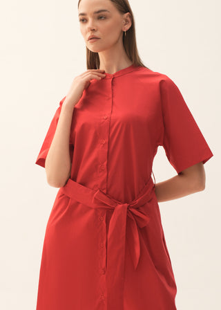 Flared Cotton Dress with Raglan Sleeves