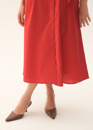 Flared Cotton Dress with Raglan Sleeves