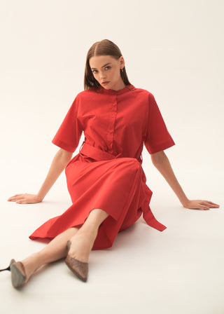 Flared Cotton Dress with Raglan Sleeves