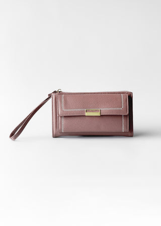 STITCHED FLAP WALLET WITH WRISTLET