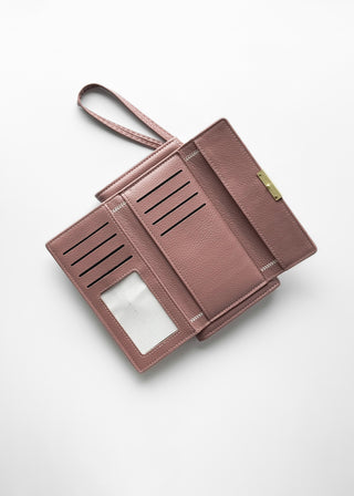 STITCHED FLAP WALLET WITH WRISTLET